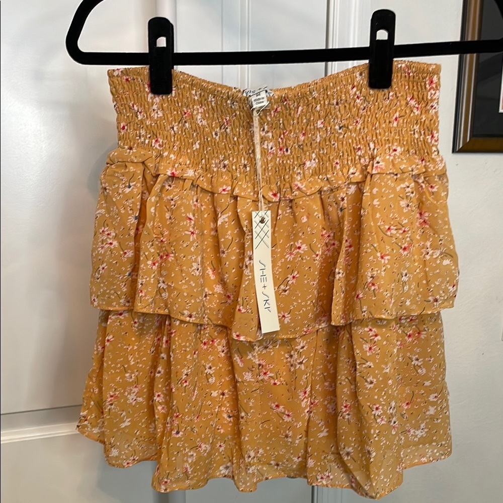 She + Sky Mustard Floral Skirt